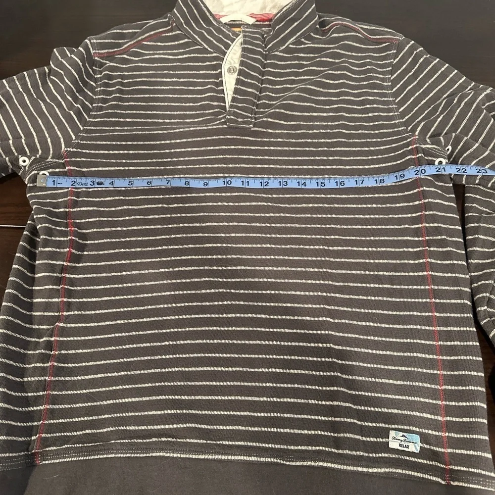 Tommy Bahama Relax Men’s Large Brown Striped Cotton Pullover Quarter Button 🌴🤎